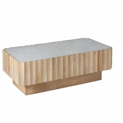 Table Basse<Made in Meubles Table basse rectangulaire en bois de manguier et marbre blanc Moana