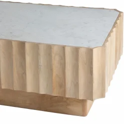 Table Basse<Made in Meubles Table basse rectangulaire en bois de manguier et marbre blanc Moana