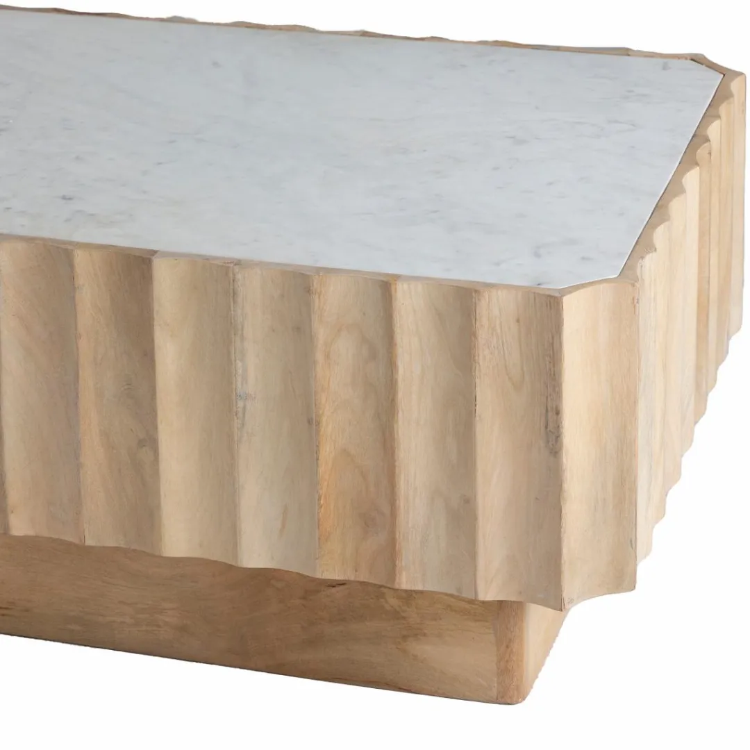 Table Basse<Made in Meubles Table basse rectangulaire en bois de manguier et marbre blanc Moana