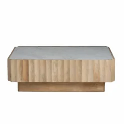 Table Basse<Made in Meubles Table basse rectangulaire en bois de manguier et marbre blanc Moana