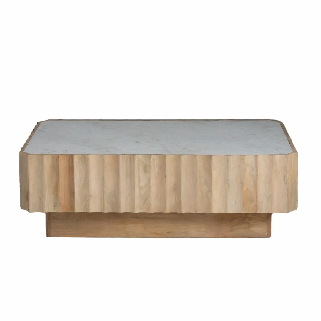 Table Basse<Made in Meubles Table basse rectangulaire en bois de manguier et marbre blanc Moana