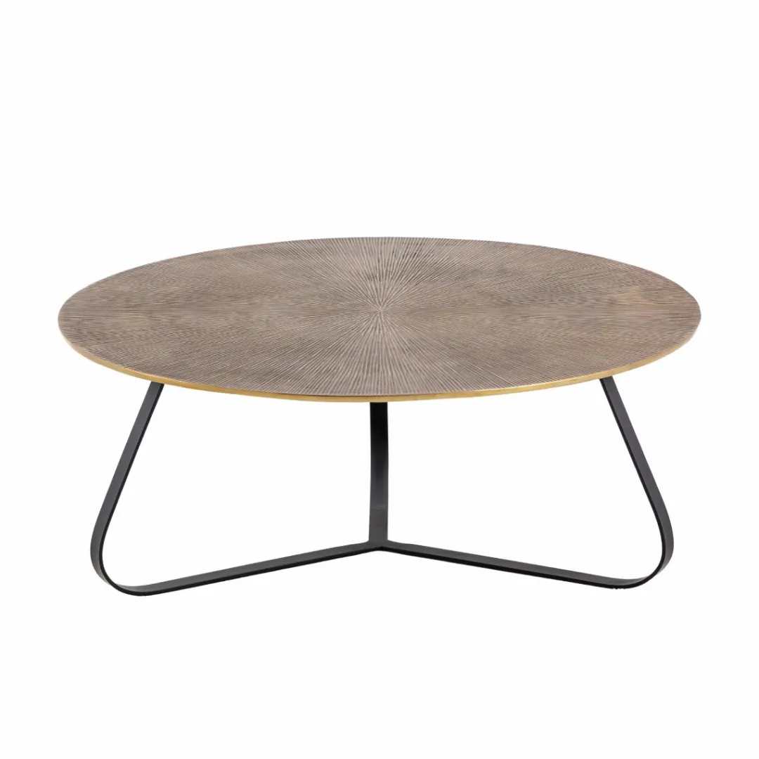 Table Basse<Made in Meubles Table basse ronde en aluminium doré et métal noir Aurèle