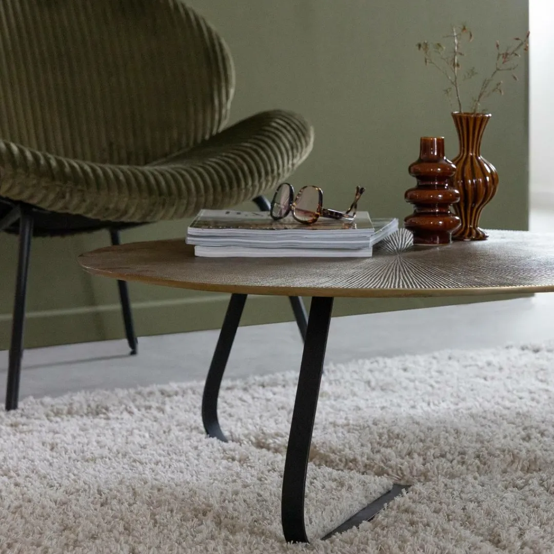 Table Basse<Made in Meubles Table basse ronde en aluminium doré et métal noir Aurèle