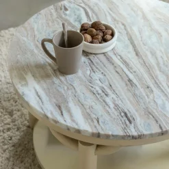 Table Basse<Made in Meubles Table basse ronde en bois de manguier et marbre Isabella