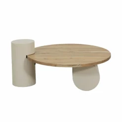 Table Basse<Made in Meubles Table basse ronde en bois effet béton et bois d'acacia Dalva
