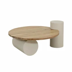 Table Basse<Made in Meubles Table basse ronde en bois effet béton et bois d'acacia Dalva