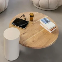 Table Basse<Made in Meubles Table basse ronde en bois effet béton et bois d'acacia Dalva