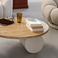 Table Basse<Made in Meubles Table basse ronde en bois effet béton et bois d'acacia Dalva