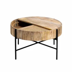 Table Basse<Made in Meubles Table basse ronde en bois et en cannage Lucie
