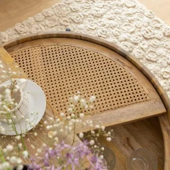 Table Basse<Made in Meubles Table basse ronde en bois et en cannage Lucie