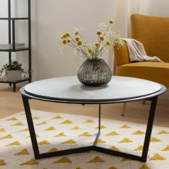 Table Basse<Made in Meubles Table basse ronde en bois et métal Céleste