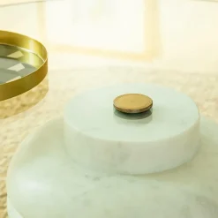 Table Basse<Made in Meubles Table basse ronde en marbre et verre Lara