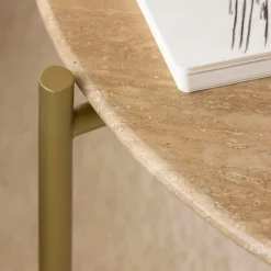 Table Basse<Made in Meubles Table basse ronde en marbre et métal doré Cerys