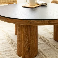 Table Basse<Made in Meubles Table basse ronde en pin recyclé Constance