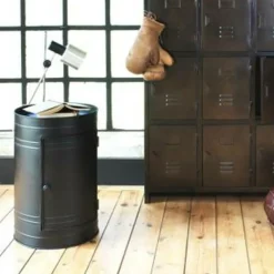 Chevet<Made in Meubles Table de chevet bidon en métal noir Meryl