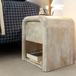 Chevet<Made in Meubles Table de chevet blanchie en bois de manguier Gilda