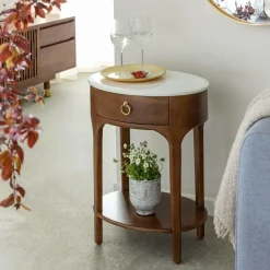 Chevet<Made in Meubles Table de chevet en manguier et marbre Enoa