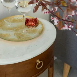 Chevet<Made in Meubles Table de chevet en manguier et marbre Enoa