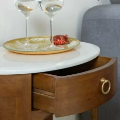 Chevet<Made in Meubles Table de chevet en manguier et marbre Enoa