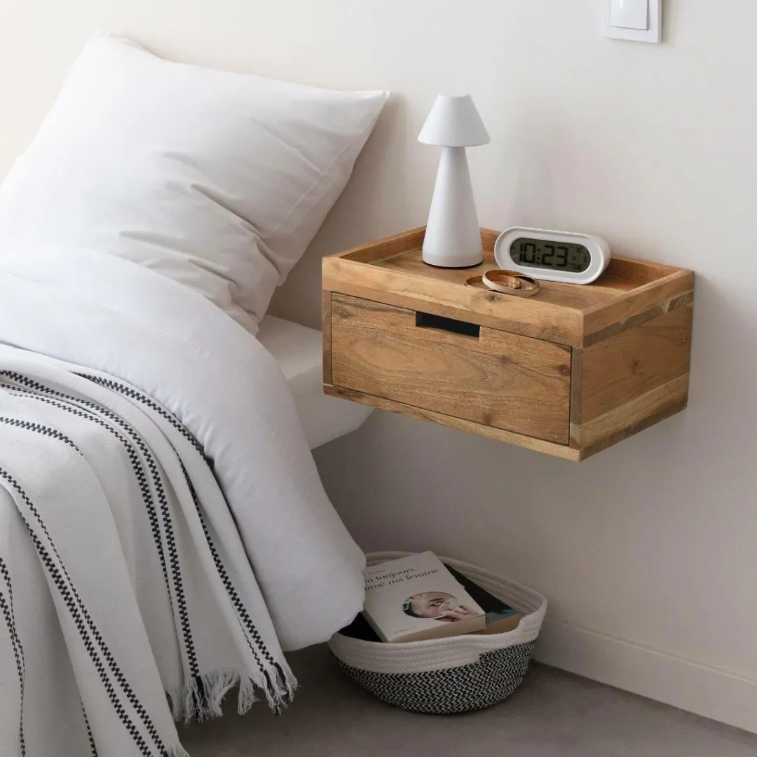 Chevet<Made in Meubles Table de chevet murale carrée en bois d'acacia Orane