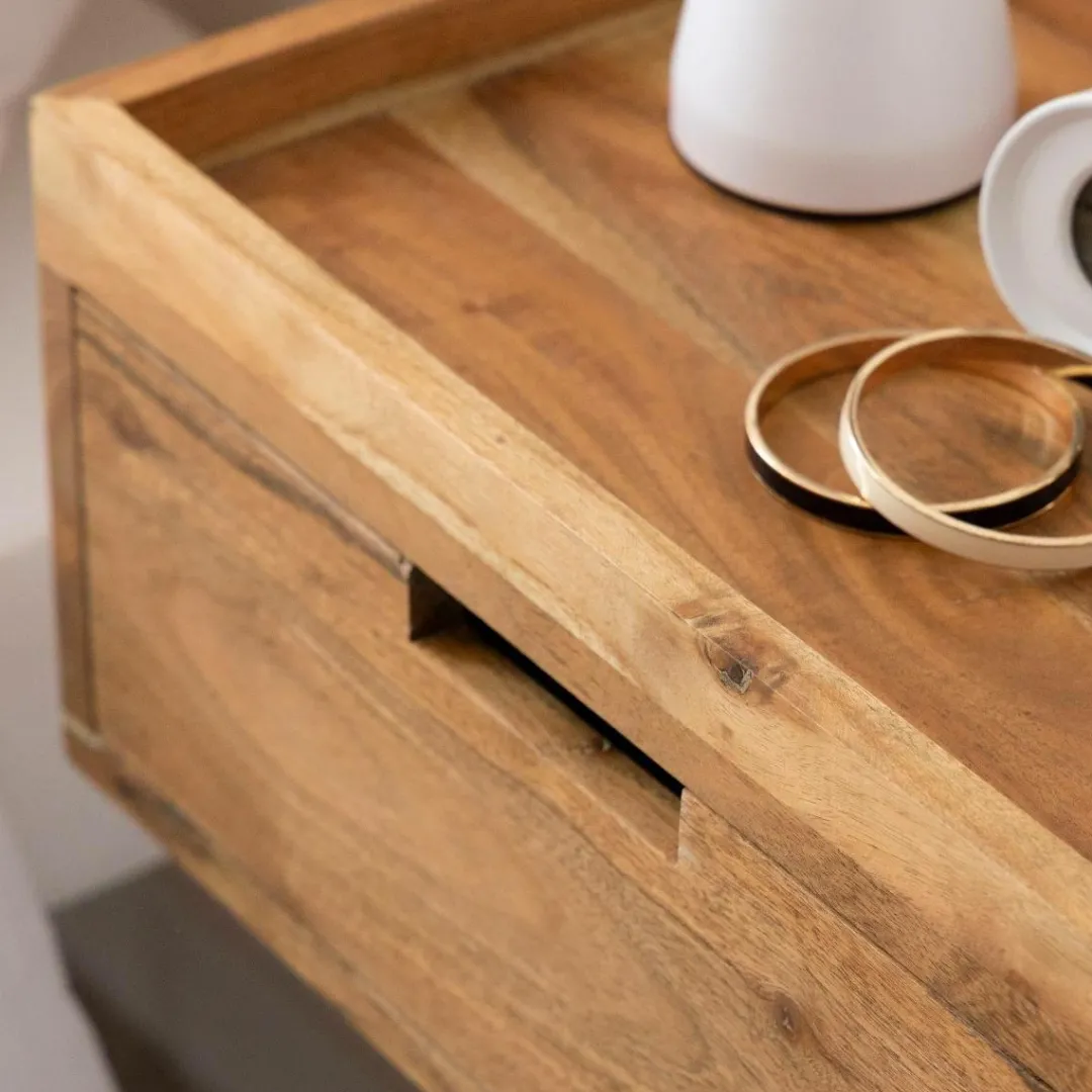 Chevet<Made in Meubles Table de chevet murale carrée en bois d'acacia Orane