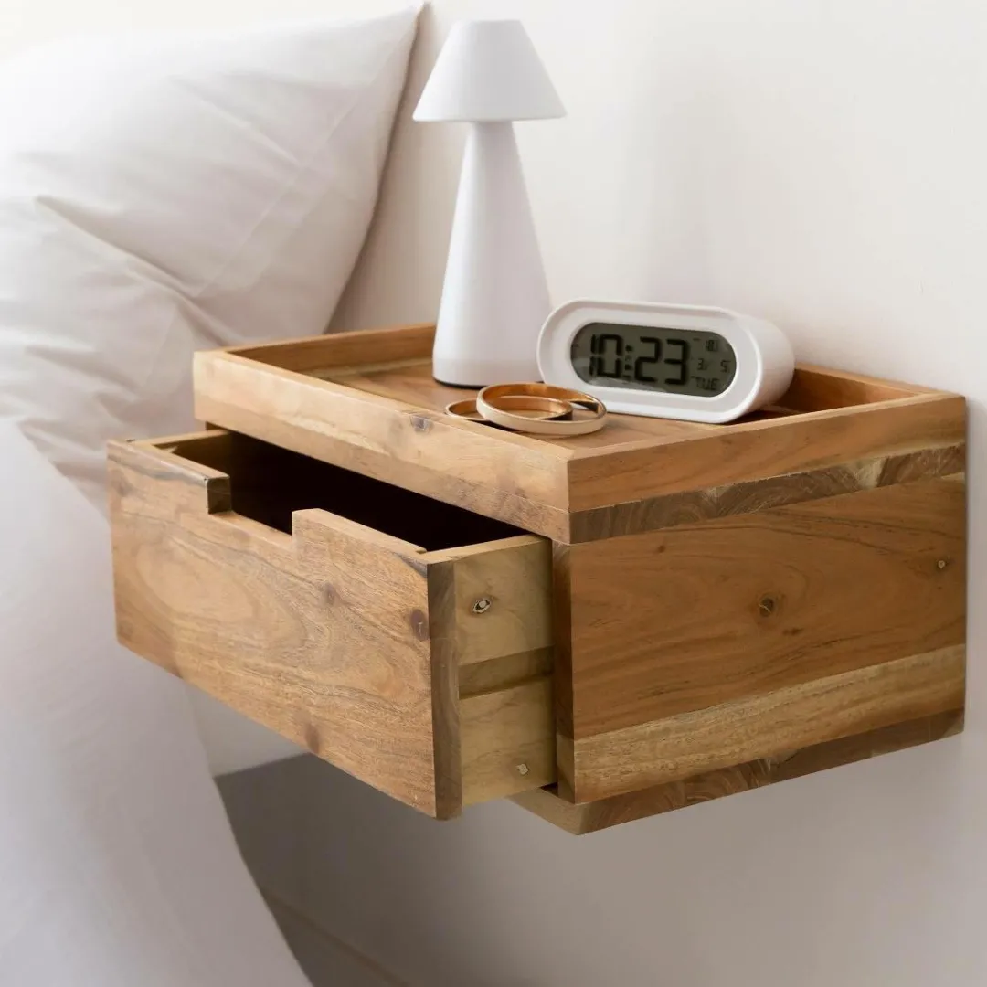 Chevet<Made in Meubles Table de chevet murale carrée en bois d'acacia Orane