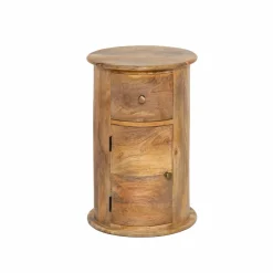 Chevet<Made in Meubles Table de chevet ronde en bois de manguier avec porte Maëva