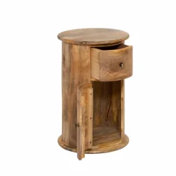 Chevet<Made in Meubles Table de chevet ronde en bois de manguier avec porte Maëva
