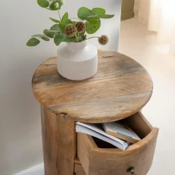 Chevet<Made in Meubles Table de chevet ronde en bois de manguier avec porte Maëva