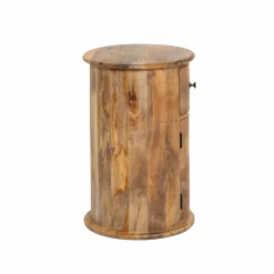 Chevet<Made in Meubles Table de chevet ronde en bois de manguier avec porte Maëva