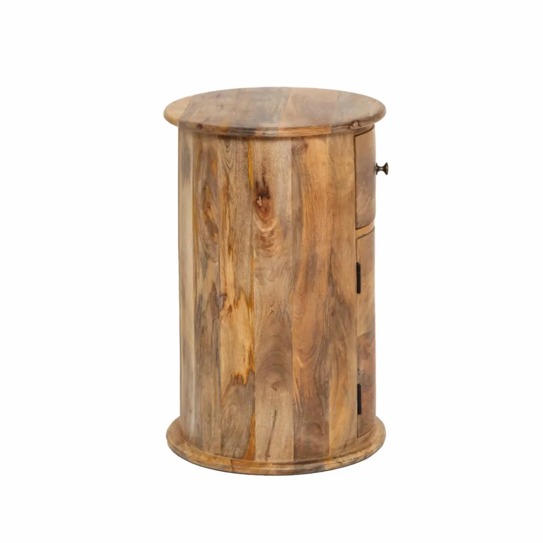 Chevet<Made in Meubles Table de chevet ronde en bois de manguier avec porte Maëva