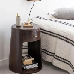 Chevet<Made in Meubles Table de chevet ronde en bois de manguier Isao