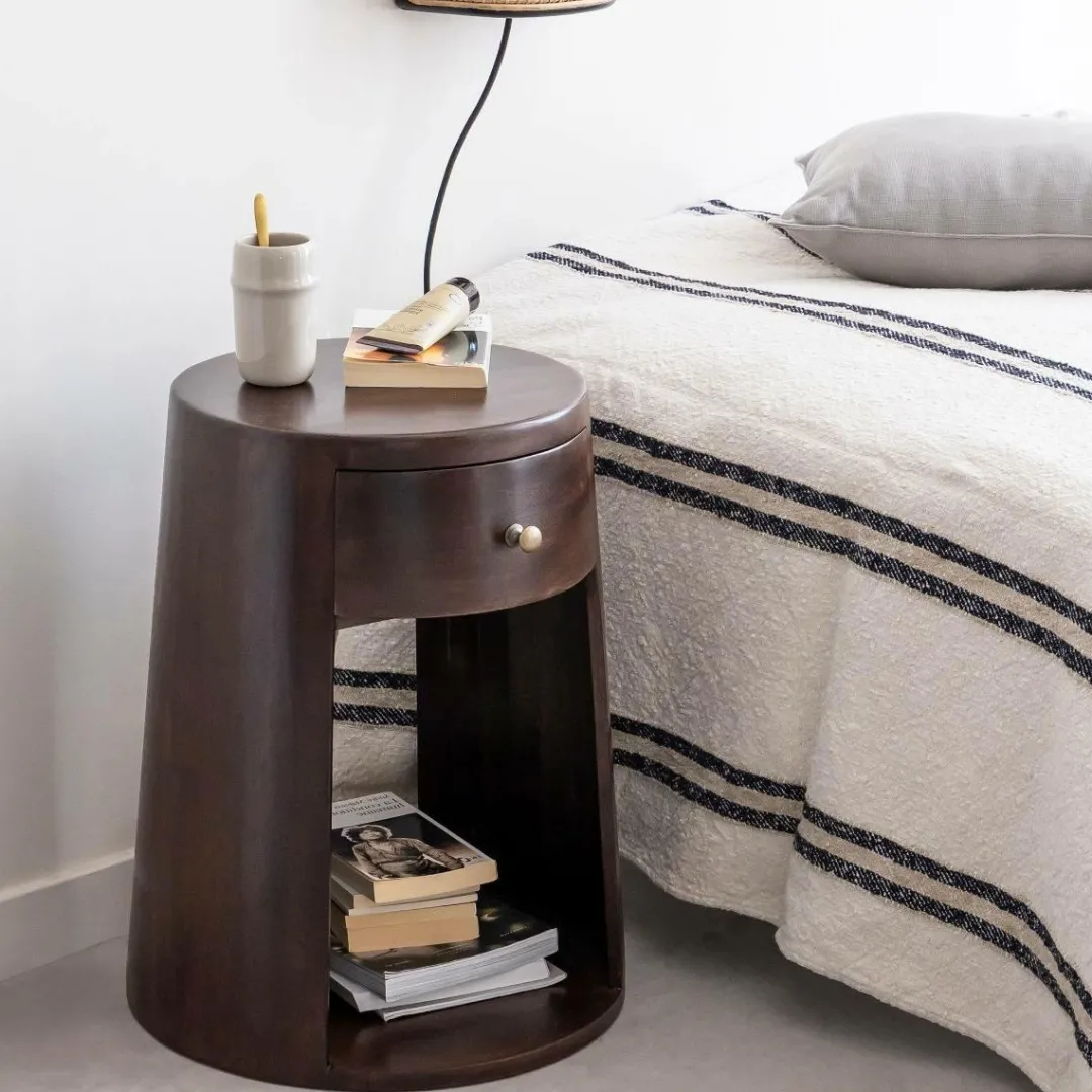 Chevet<Made in Meubles Table de chevet ronde en bois de manguier Isao