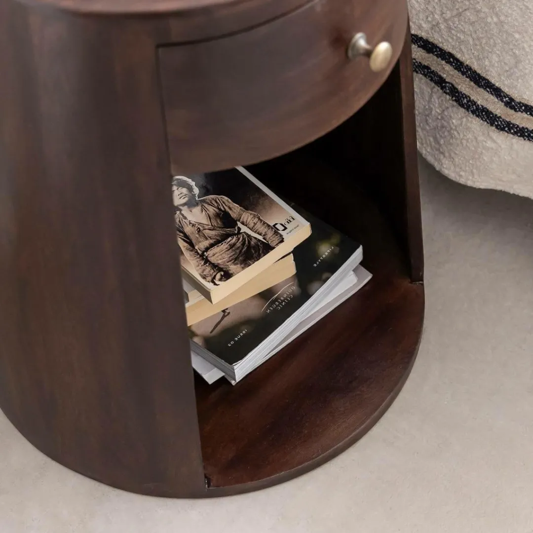 Chevet<Made in Meubles Table de chevet ronde en bois de manguier Isao