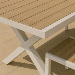 Table De Jardin<Made in Meubles Table de jardin blanche et effet bois en aluminium Ayden