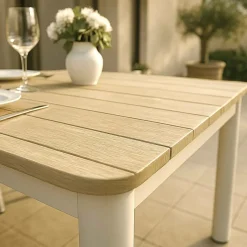 Table De Jardin<Made in Meubles Table de jardin en aluminium blanc et effet bois Ayden