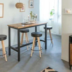 Table À Manger<Made in Meubles Table haute en bois de manguier et métal Petra