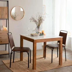 Table À Manger<Made in Meubles Table à manger carrée en bois d'acacia et marbre Arthuro