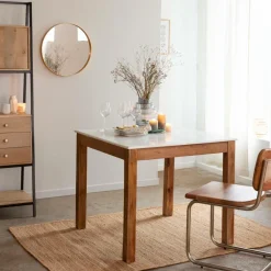 Table À Manger<Made in Meubles Table à manger carrée en bois d'acacia et marbre Arthuro