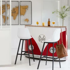 Tabouret De Bar<Made in Meubles Tabouret de bar blanc et métal noir Marius (lot de 2)