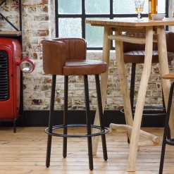 Tabouret De Bar<Made in Meubles Tabouret de bar en cuir et métal Tiago