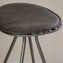Tabouret De Bar<Made in Meubles Tabouret de bar en cuir gris et métal Lya
