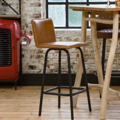 Tabouret De Bar<Made in Meubles Tabouret de bar en cuir marron Louise (lot de 2)