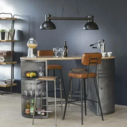 Tabouret De Bar<Made in Meubles Tabouret de bar en cuir marron et métal noir Victoire