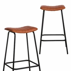Tabouret De Bar<Made in Meubles Tabouret de bar en cuir marron et métal Alexandre (lot de 2)
