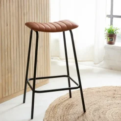 Tabouret De Bar<Made in Meubles Tabouret de bar en cuir marron et métal Alexandre (lot de 2)