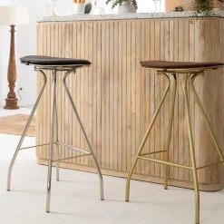 Tabouret De Bar<Made in Meubles Tabouret de bar en cuir noir et métal Lya