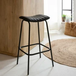 Tabouret De Bar<Made in Meubles Tabouret de bar en cuir noir et métal Alexandre (lot de 2)