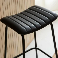 Tabouret De Bar<Made in Meubles Tabouret de bar en cuir noir et métal Alexandre (lot de 2)