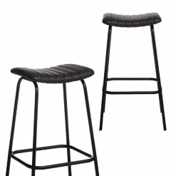 Tabouret De Bar<Made in Meubles Tabouret de bar en cuir noir et métal Alexandre (lot de 2)